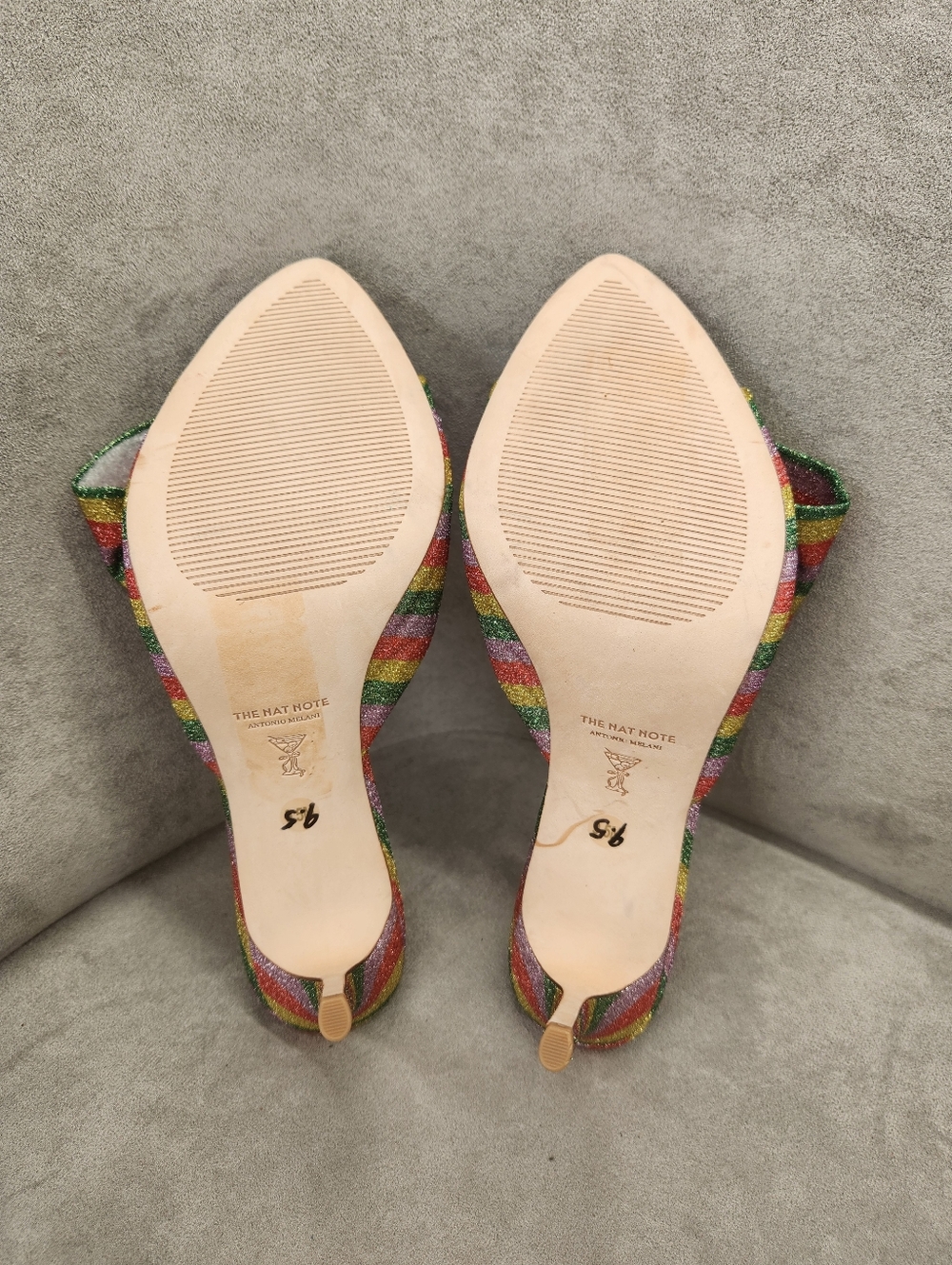 Antonio Melani The Nat Note Dress Mules 9.5 Rainbow Striped Julieta Bow New $180 - Picture 16 of 17